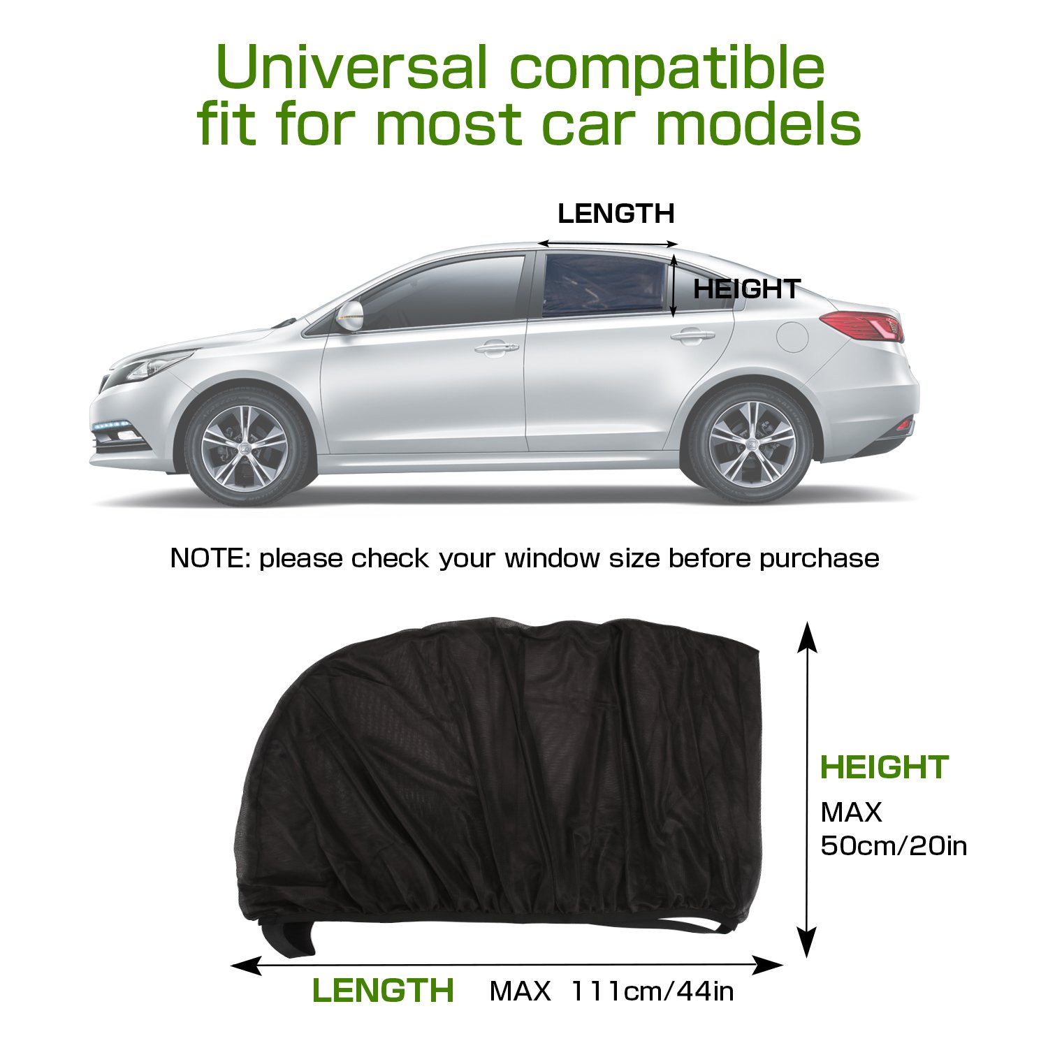 bedee Car Sun Shade, 2 Pack Car Window Shades |Block UV Rays| Cover Rear Side Window| Car Sun Shades for Baby Universal Fit Stretch Size: 44X20 inch