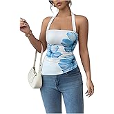Milumia Women's Asymmetrical Halter Top Floral Printed Backless Vacation Camisole Tops