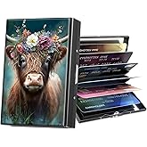 ACWDMKH Metal Wallet,Credit Card Holder for Women Men,RFID Blocking Card Holder Wallet Mini Slim Aluminum Wallet ID Case Hard Card Case Business Card Holder Case,Cute Highland Cow