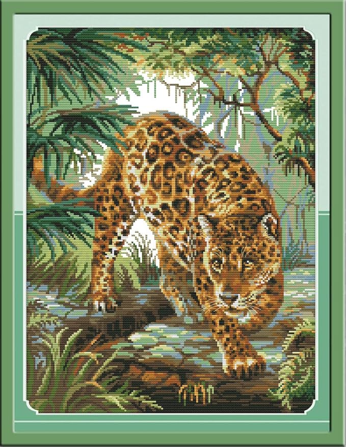 Cross Stitch Kits, Jungle Leopard Animals Awesocrafts Easy