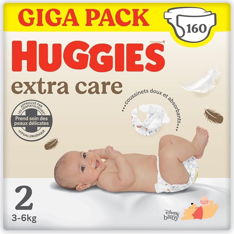 Extra Care Bébé Taille 2 (3-6 kg), 4 paquets de 40 couches, Incolore, Taille 2