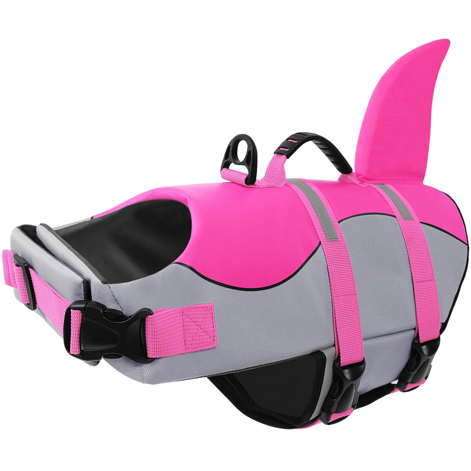 CITÉTOILE Dog Life Jacket Shark Costume, Puppy Safety Vest for Swimming Pool Beach Boating, Training Flotation Vest with Rescue Handle & Reflective Strips for Dogs, Pink, S