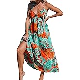 CUPSHE Women's Backless Beach Dress Halter Neck Ruffle Plunge V Neck Sleeveless Maxi Sundress Summer Dresses