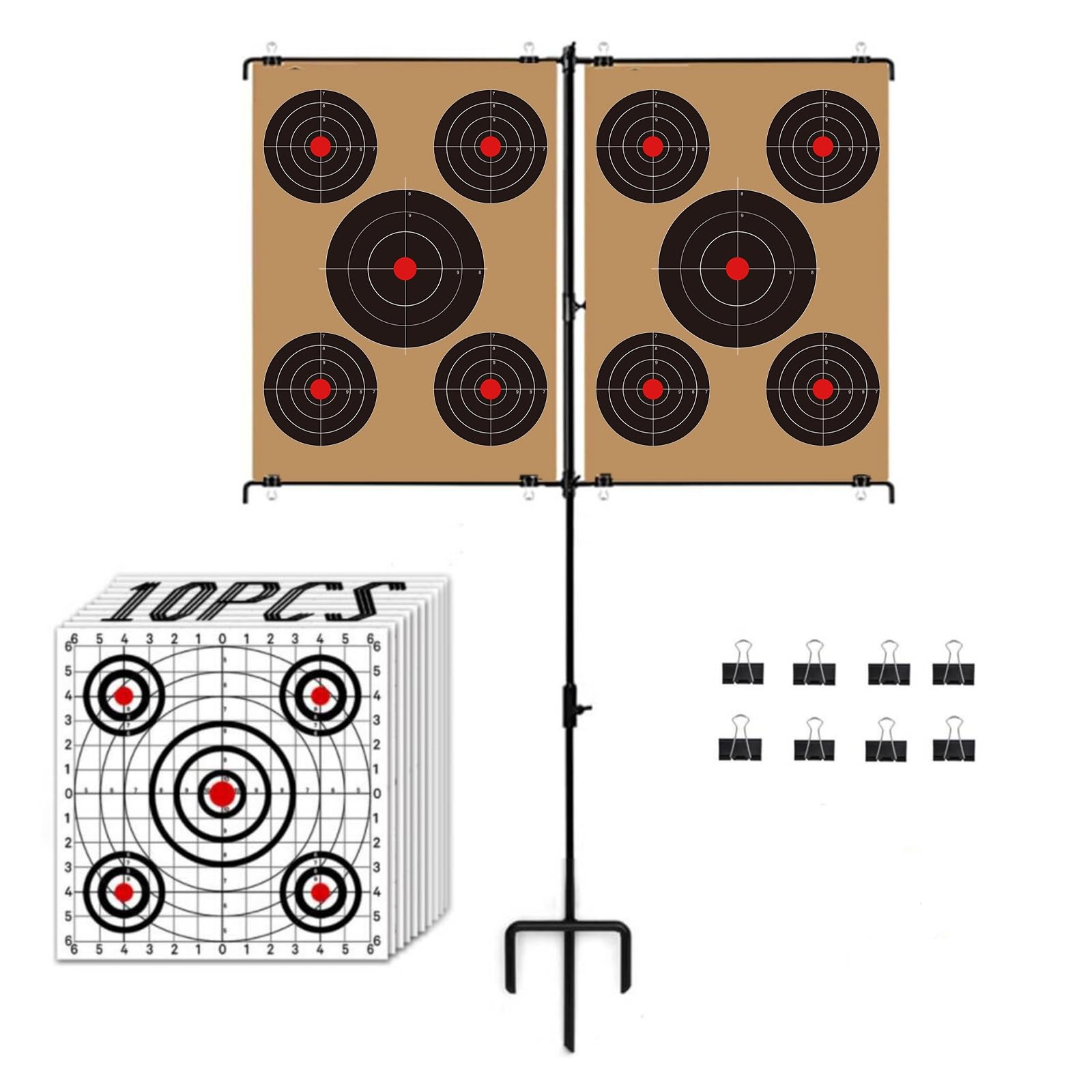 Photo 1 of Atflbox Adjustable Shooting Target Stand with 10pcs Target Papers for Outdoor, Paper Targets Holder for Backyard Shooting, Suitable for BB Gun, Airsoft, Airgun, Pellet, Rifle