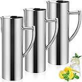 Vesici 3 Pack Stainless Steel Water Pitcher 53 oz/1.5L Flat Mouth Metal Water Pitcher with Ice Guard and Handle, Modern Polished Metal Iced Hot Drink Carafe Jug for Beer Tea Juice Coffee Milk