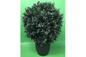 SILK TREE WAREHOUSE One Outdoor 2 Foot Tall by 16" Wide Artificial Boxwood Ball Topiary Bush Potted 24" Tall Tree UV Rated