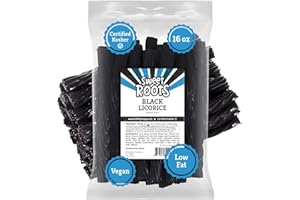 HAPPY BITES Sweet Roots Black Licorice Twists – 1 Bag (16 oz) – Jumbo Size Candy Sticks | Vegan, Fat Free, Kosher | Soft Gourmet Licorice Candy with Classic Black Licorice Flavor