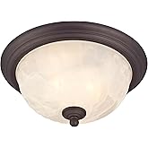 Westinghouse 6230900 Naveen Two-Light Flush-Mount Exterior Fixture, Oil Rubbed Bronze Finish on Steel with White Alabaster Gl