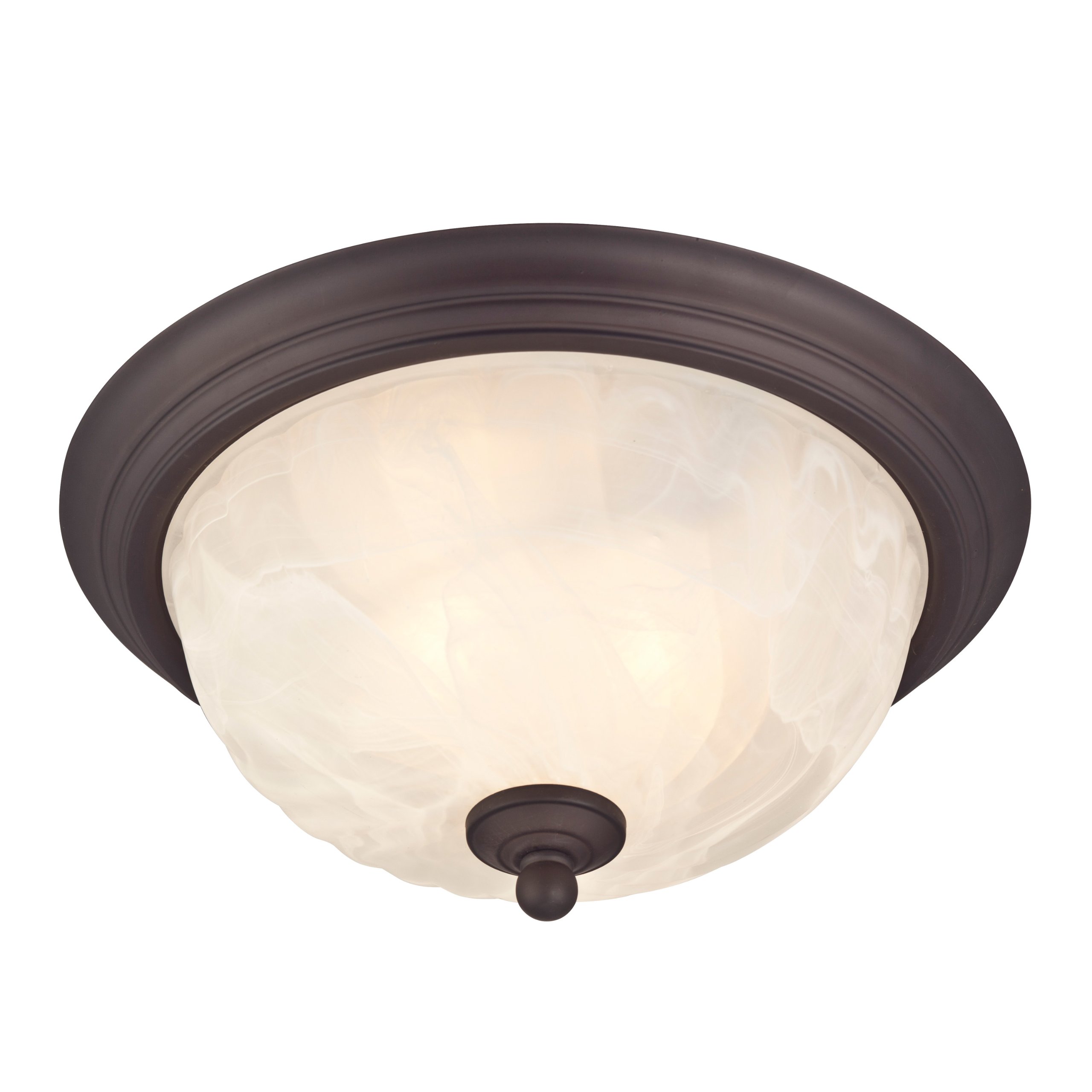 Photo 1 of Westinghouse 6230900 Naveen Two-Light Flush-Mount Exterior Fixture, Oil Rubbed Bronze Finish on Steel with White Alabaster Glass