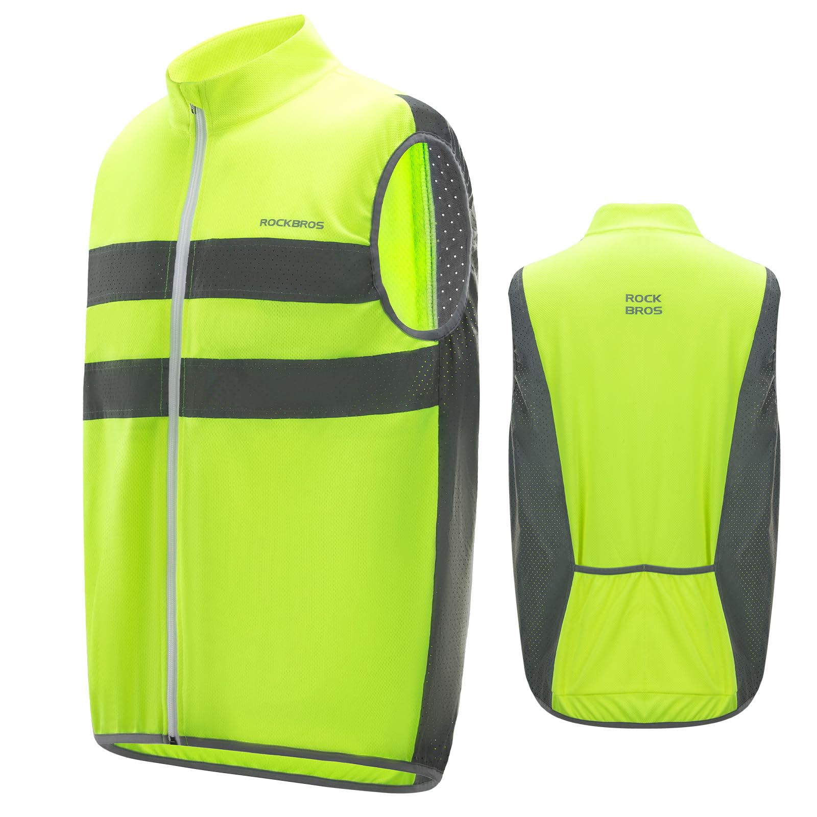 ROCKBROS High Visibility Cycling Vest Sleeveless Reflective Running Gilet Lightweight Breathable Safety Gear for Motorcycling, Horse Riding, Fishing, Jogging
