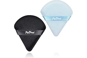 PALPROT 2 Pcs Triangle Makeup Powder Puff for Face Powder Soft Triangle Velour Powder Puff Reusable Triangle Powder Pad Pressed Applicator for Under Eyes and Face Corners Loose Setting Powder (Black+Blue)