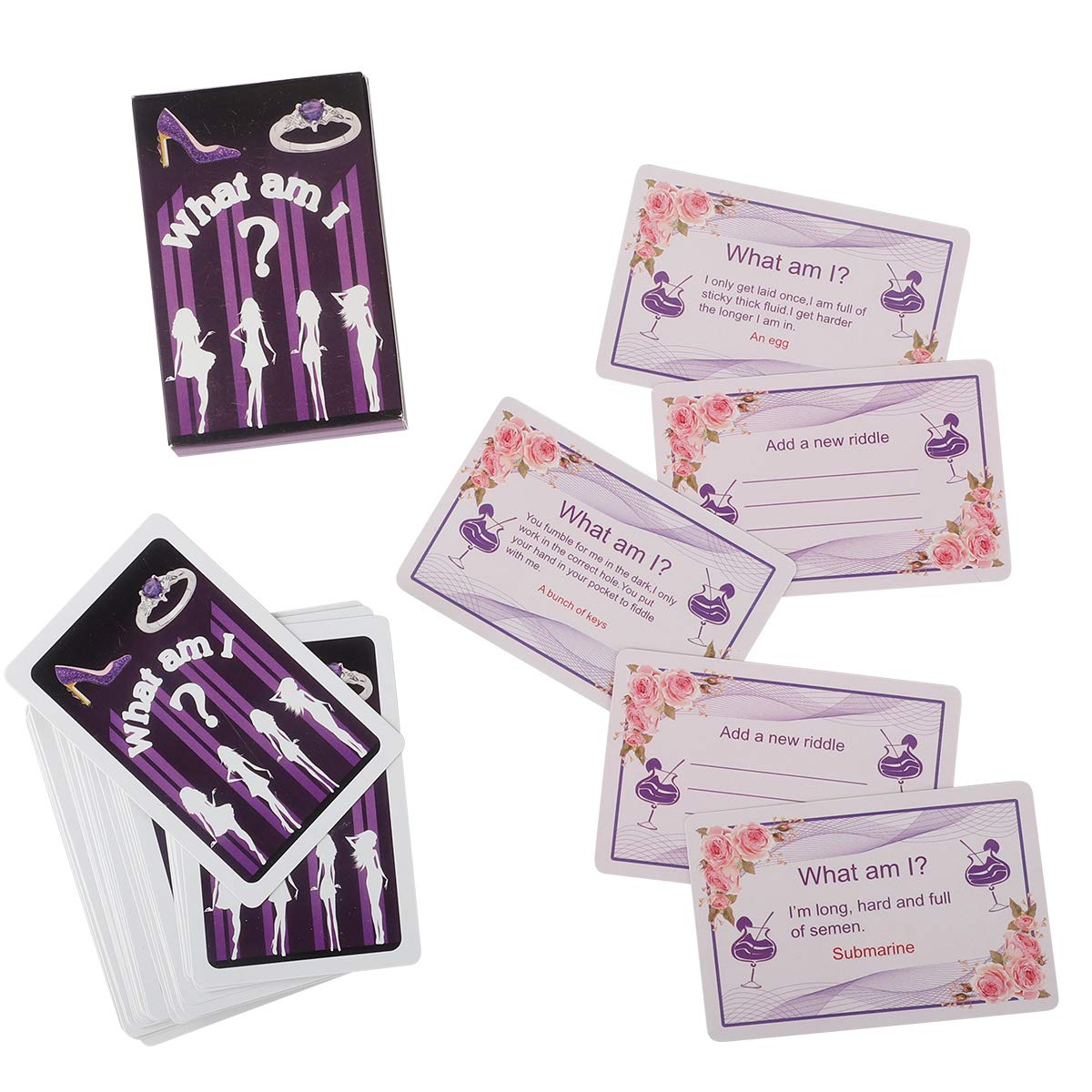 Hen Night Party Girls Night Out Games - WHAT AM I ? Hilarious Filthy Hen Party Night Out Innuendo Riddles Games Break the Ice Start the Night Adults Bride to Be Bridal Shower Wedding Hen Do Accessories, Hen Party Decorations(Credit-Card Siz