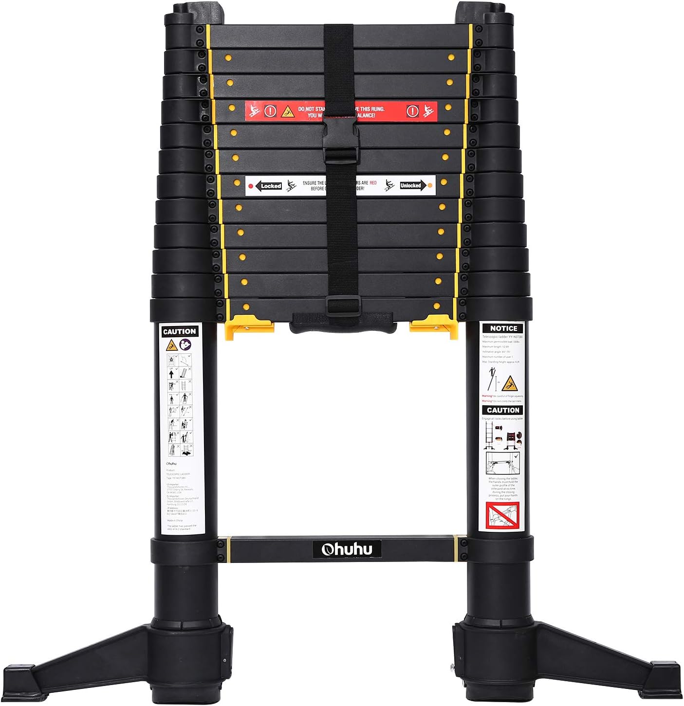 Ohuhu 12.5 FT Premium Aluminum Telescoping Ladder, ONE-Button RETRACTION ANSI Certified Patented Design Extension Ladder, 2020 All New Heavy Duty Extendable Telescopic Ladder with 330 Pound Capacity - - 