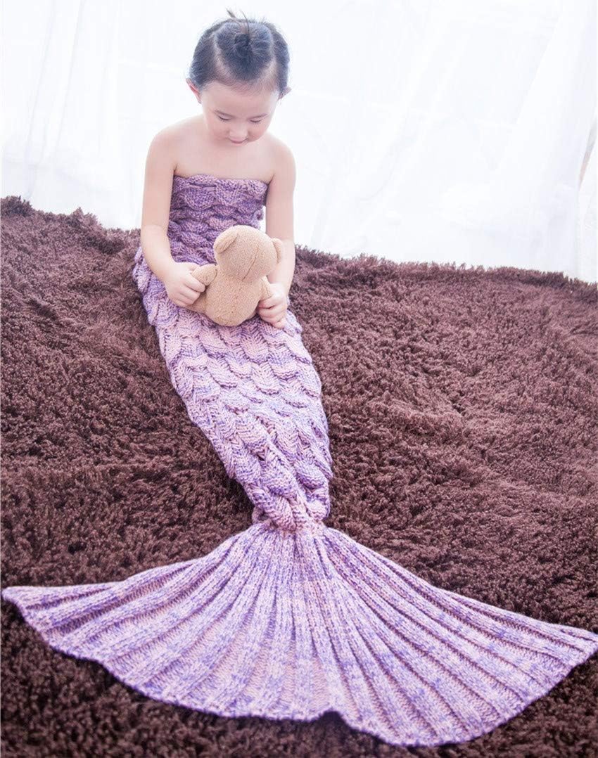 A AM SeaBlue Gifts for Girls Mermaid Tail Blanket for Kids Crochet Snuggle Handmade Crochet Mermaid Blanket Best Birthday Gift Persent for Kids (5-Kid Pink)