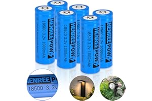Henreepow 18500 3.2v LiFePo4 Rechargeable Battery, 3.2v LiFePo4 Rechargeable Battery 1000mAh for Outdoor Garden Solar Lights, Flashlight (18500-3.2v-6Pack)