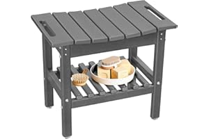 Restcozi HDPE Shower Bench Inside Shower Stool with Space-Efficient Storage Shelf, Shower Bath Chairs Spa Stool for Bathroom - Great for All Ages Unisex Elderly (Grey, Large & 19.3 * 11.8 * 17.3)