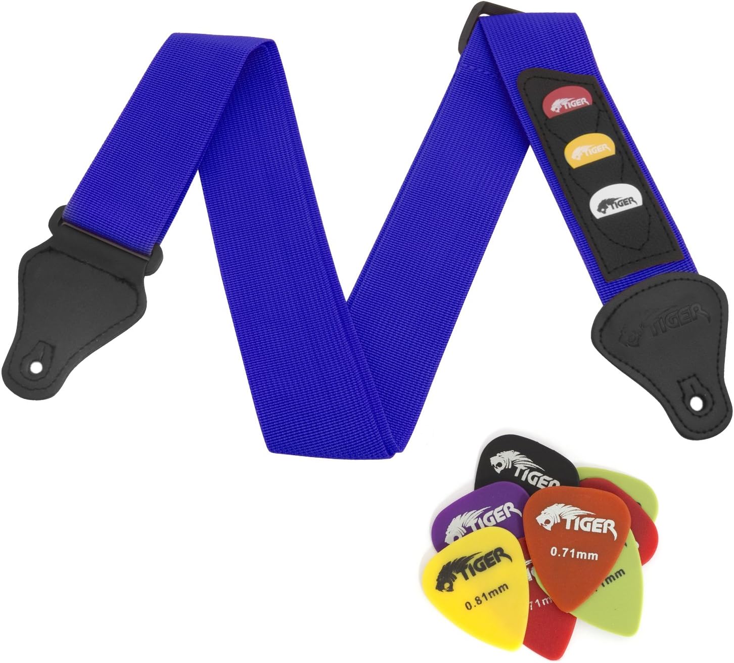 TIGER STPK-BL Guitar Strap with 12 Free Picks Blue