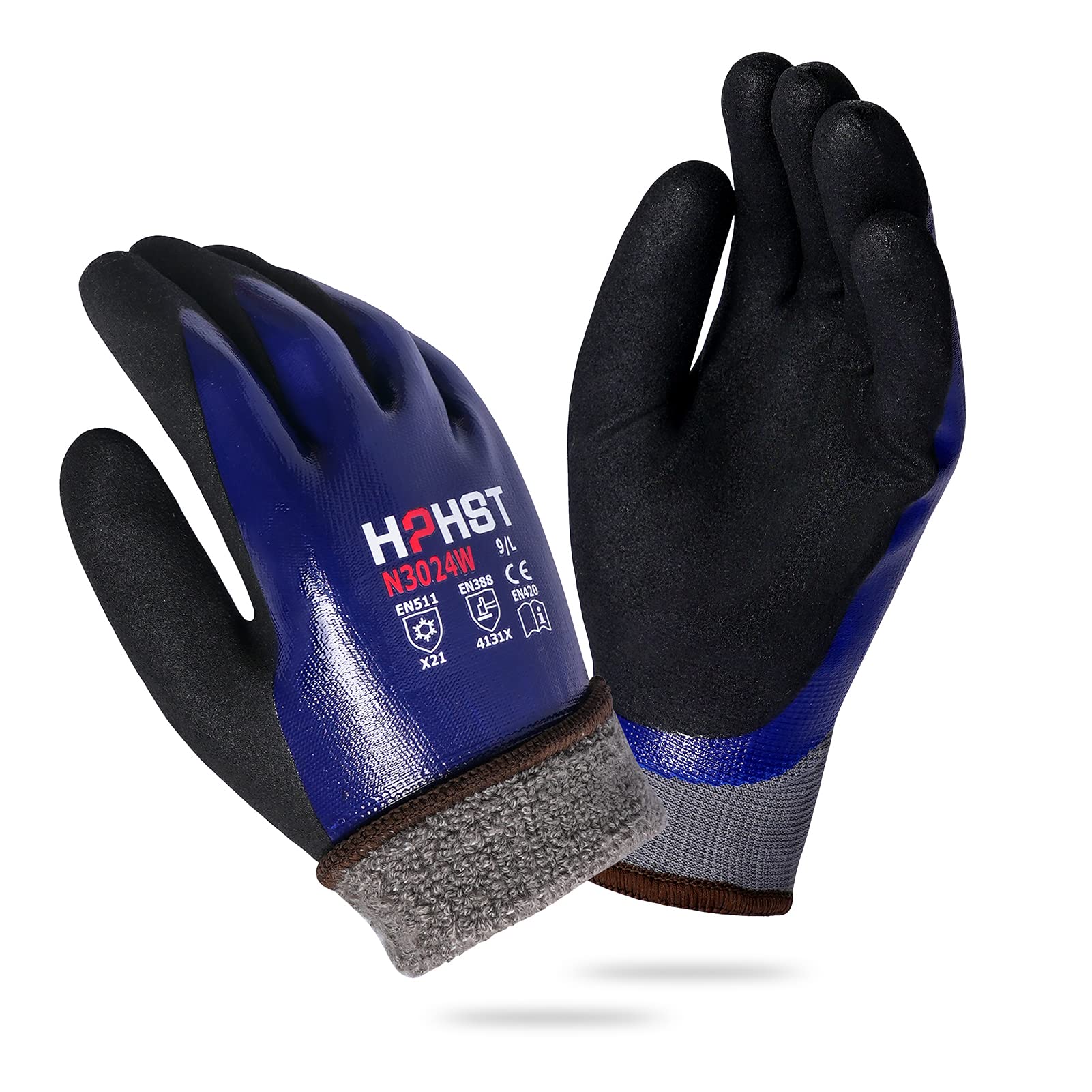 HPHST Work Gloves Winter Waterproof Thermal Warm Winter Gloves Assembly Gloves Grip Winter Work Gloves Work Double Layer Nylon Insulated Gloves (X-Large)