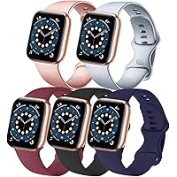 5 Pack Bands Compatible with for Apple Watch Band 38mm 40mm 42mm 44mm, Soft Silicone Replacement Strap for iWatch Series…