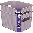 Superio Ribbed Collection - Decorative Plastic Open Home Storage Bins Organizer Baskets, Small Lilac Purple (2 Pack) Container Boxes for Organizing Closet Shelves Drawer Shelf 1.5 Liter