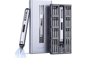 ATEVENSEE BezosMax 52 in 1 Mini Electric Screwdriver, Precision Screwdriver Set with 48 Magnetic Bits and Led Light, Rechargeable Portable Electric Screwdriver Repair Tool for Phone Camera Laptop Watch