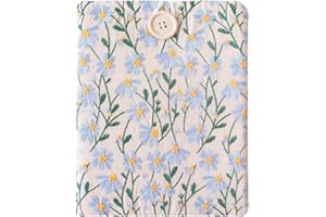 BIRDIEQPLUSTWO Embroidered Sleeve for Kindle Oasis, iPad mini A17, Kobo Libra Colour, Boox Go 7 - Padded Case for Small Tablets & E-Readers, Handcrafted - Multiple Colors (Blue & Beige - Button)