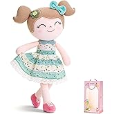 Gloveleya Baby Girl Gifts – Soft First Plush Doll with Gift Box, Spring Green Dress, Snuggly Birthday Present, for Toddler Girls
