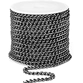 33FT Gunmetal Stainless Steel Curb Chains Roll, 5mm 304 Stainless Steel Black Flat Twisted Links Curb Chains Bulk Spool for Jewelry Making DIY Craft