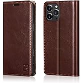 Belemay Compatible with iPhone 16 Pro Max Case Wallet, Durable Genuine Leather, RFID Blocking Card Holders, Shockproof TPU Shell, Kickstand, Drop Protection, Protective Flip Cover 6.9", Brown