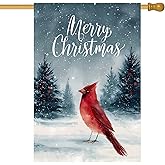 BlissYard Winter Garden Flag Cardinal Bird Snowy Winter Scene Merry Christmas House Flags 28 x 40 Inch Double Sided Welcome Large Yard for Porch Home Outdoor Holiday Decor for outside