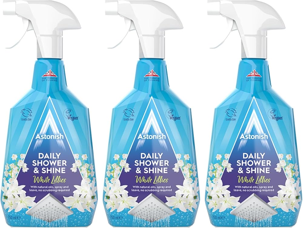 Astonish Daily Shower and Shine Spray 3 x 750ml White Lilies Vegan Cruelty-Free