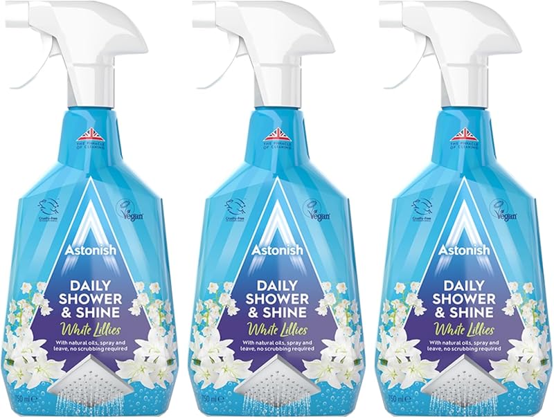 Astonish Daily Shower and Shine Spray 3 x 750ml White Lilies Vegan Cruelty-Free