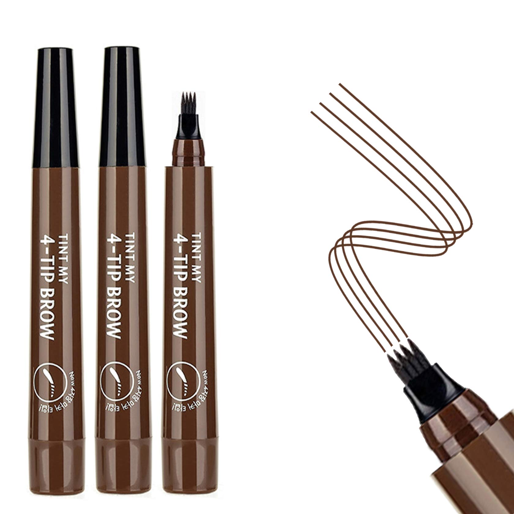 3PCS Dark Brown Eyebrow Pen - Waterproof Microblading Eyebrow Pen,Long Lasting,Easily Create Natural Eyebrow Makeup