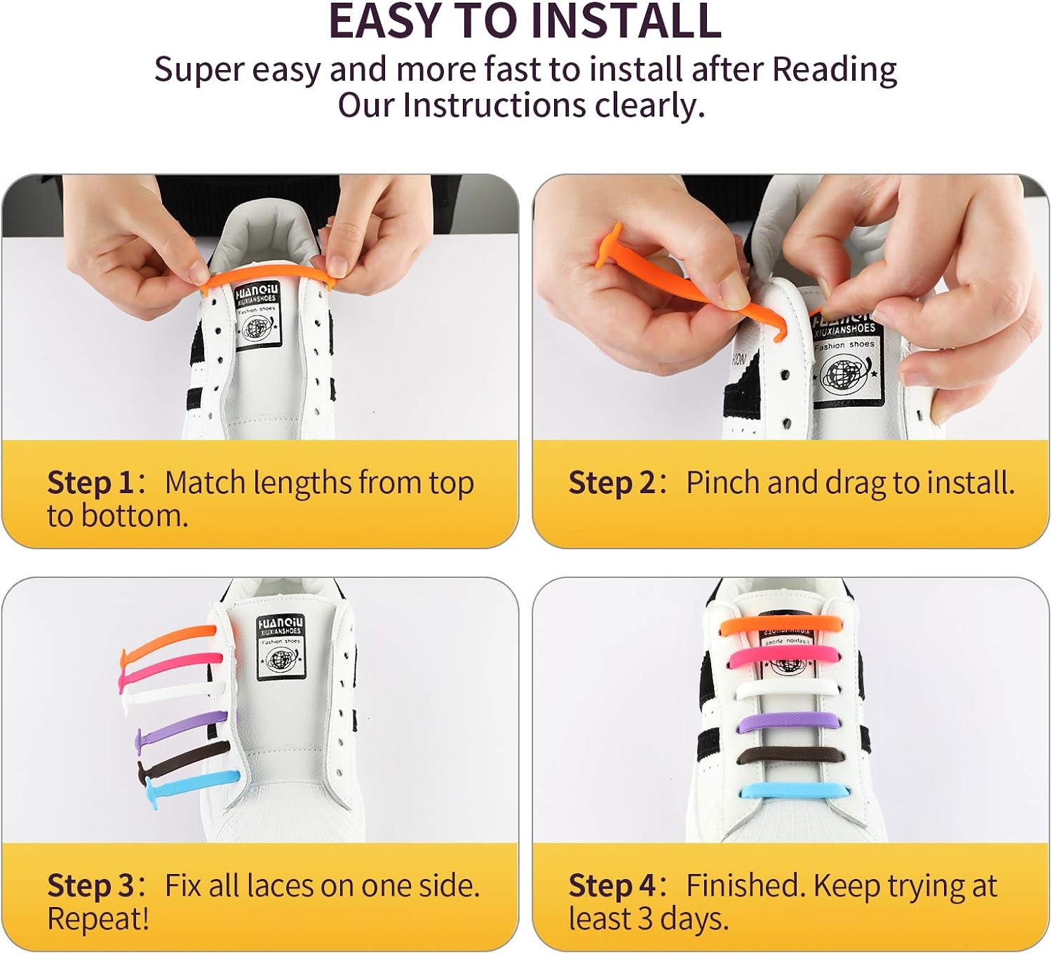 Udaily No Tie Shoelaces for Kids and Adults, Elastic Silicone Shoe Laces for Sneaker: Shoes