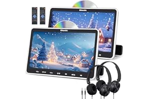 GOnavidio 10.1" Dual Car DVD Players with HDMI Input, 2 Headphones Mounting Brackets, Support Same/Different Movie, Last Memory, Region Free, USB SD Card, No Battery(2 Headrest DVD Players)