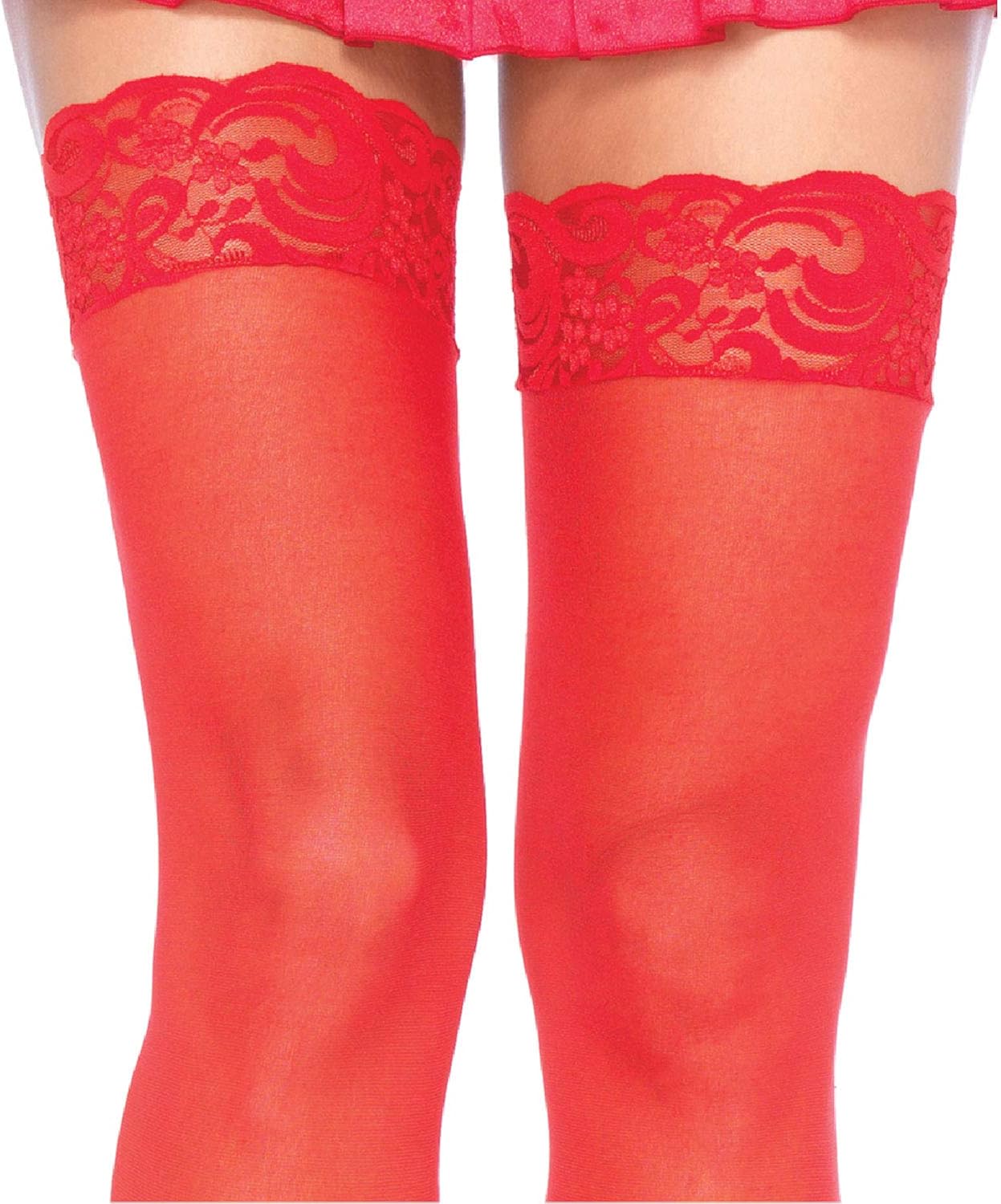 Nylon Sheer Thigh High With Lace Top: Clothing