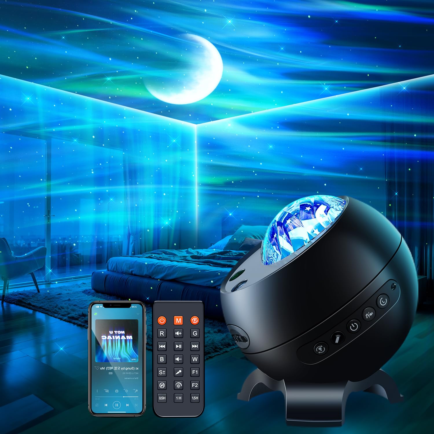 PIKOY Ceiling Projector Lights for Bedroom, 180 Light Modes Starry Night Light Projector,White Noise+Bluetooth Kids Night Light Bedroom,Remote Timer Sensory Lights for Room Decor Party