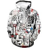 Srcnhim Men's Artist Street Letter Graffiti Markers Hoodies Hooded 3D Printing Graffiti Graphic Sweatshirts Pullover