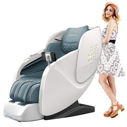 Massage Chair Full Body, Electric Massagers Zero Gravity SL Track Massage Recliner with Star Lights, AI Voice Function, Convenient Charging and Body Scan Shiatsu Automatic Calf Extension(White)