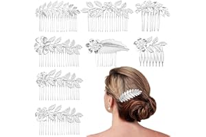 SUPTIZIZKZ 8 Pack Leaf Hair Side Combs for Women Girl, Bridal Metal Decorative Hair Comb Clips, French Twist Hair Slide Comb for Wedding Hair Accessories(Silver)