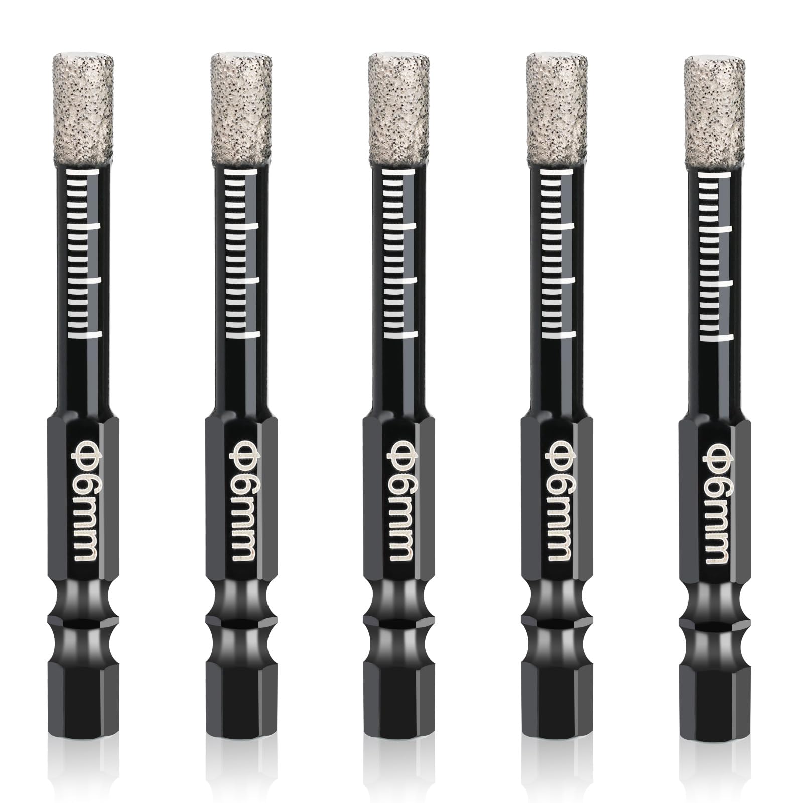 oumuik drill bits,tile drill bits, Porcelain Tile Drill Bit, Hex Shank Diamond Dry Drill Bits Sets 5 Pcs 6mm for Granite, Ceramic, Marble, Tile Stone, Glass, Hard Materials