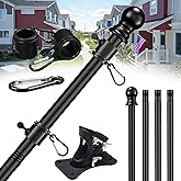 Flag Pole for Outside House-5FT Heavy Duty 1.1 Inch Diameter Flagpole Kit, Upgraded Nylon Holder with Rustproof & Wind Resistant,Tangle Free Rings for 3x5 Flags, Perfect for Porch,House,Outside,Black