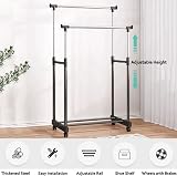 Vivo Technologies Double Adjustable Tidy Rack Mobile Garment Rack Wheel Stand view 5