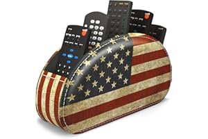 QIELIZI Remote Control Holder, PU Leather Remote Caddy Desktop Organizer with 5 Spacious Compartments for TV Remotes/Media Controllers/Office Supplies (American Flag)