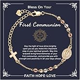 Religious Gift Rosary Bracelet for Women-14K gold plated Virgen de Guadalupe Rosary Beads Cross Charm Link Chain, Dainty Virgin Mary Catholic Gifts for Confirmation Baptism First Communion Godmother