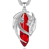 CELESTIA Silver-Plated Copper Dragon Necklace Crystal 7 Chakras, Rose Quartz, Turquoise, Obsidian, Amethyst, Malachite, White Crystal, Dongling Jade - 22''+2'' Stainless Steel Singapore Chain