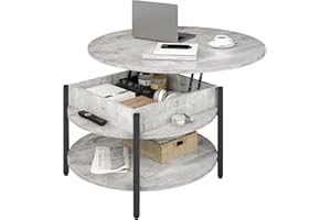 FABATO Round Lift Top Coffee Table for Living Room, 35.43'' Round Coffee Table with Storage and Hidden Compartment, 2 Tier Large Farmhouse Coffee Table Round Dining Table, Gray