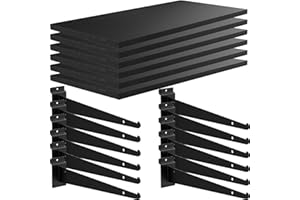 Tcevily 6 Pack Wooden Slatwall Shelf, 24" x 12" Slat Wall Shelves with Metal Brackets Heavy Duty Slatwall Shelving Organizer Accessories for Home Garage (6, 11.8" x 23.6")