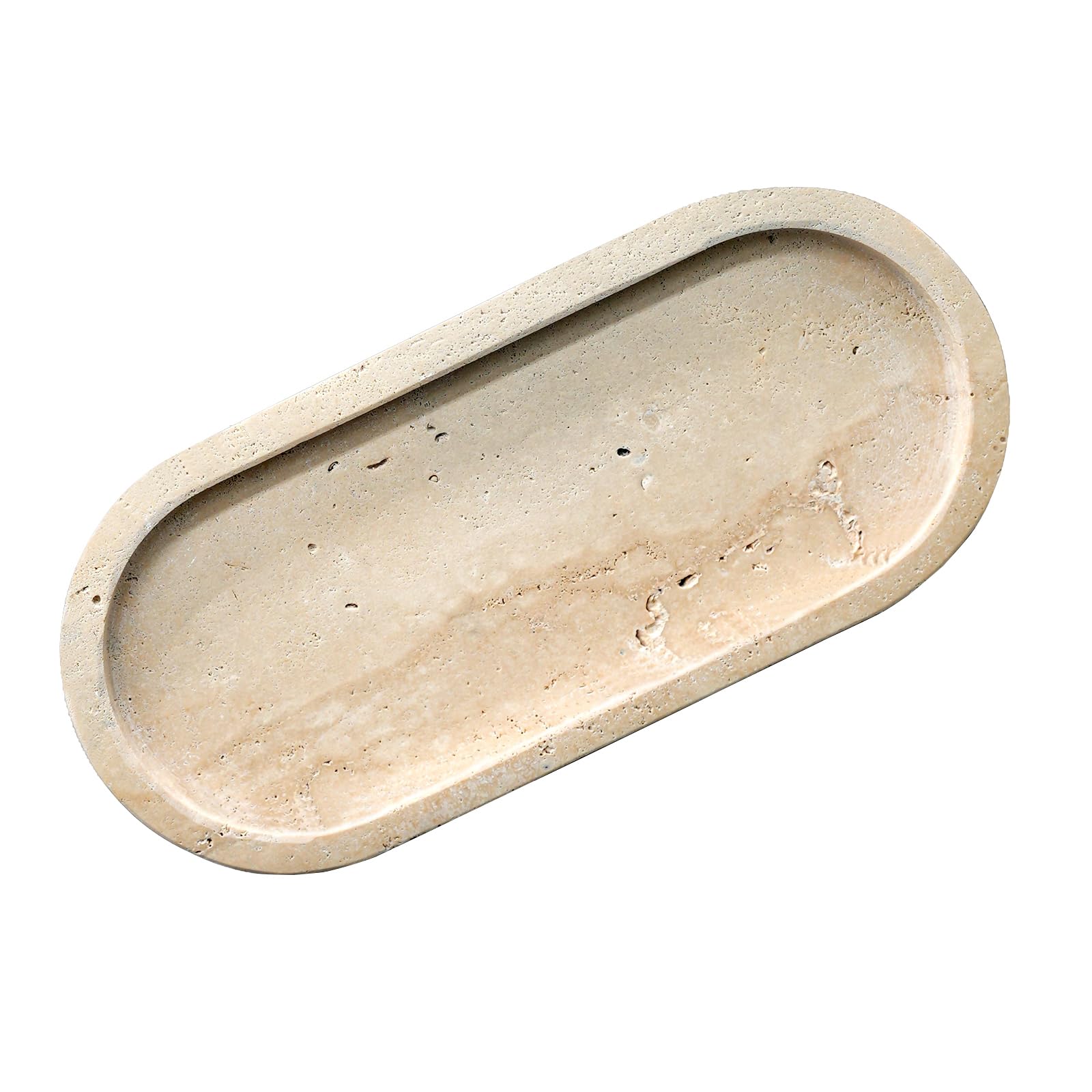 Photo 1 of HAMAKAWA Bathroom Vanity Tray, Natural Marble Oval Sink Tray 10 Inch, Beige Travertine Vanity Tray for Soap Dispenser Modern Countertop Organizer for Kitchen Countertops, Home Decor