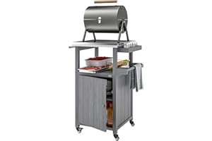 Outsunny Grill Table with Stainless Steel Top, Pizza Oven Table with Storage Cabinet, Spice Rack, Outdoor Kitchen Island with